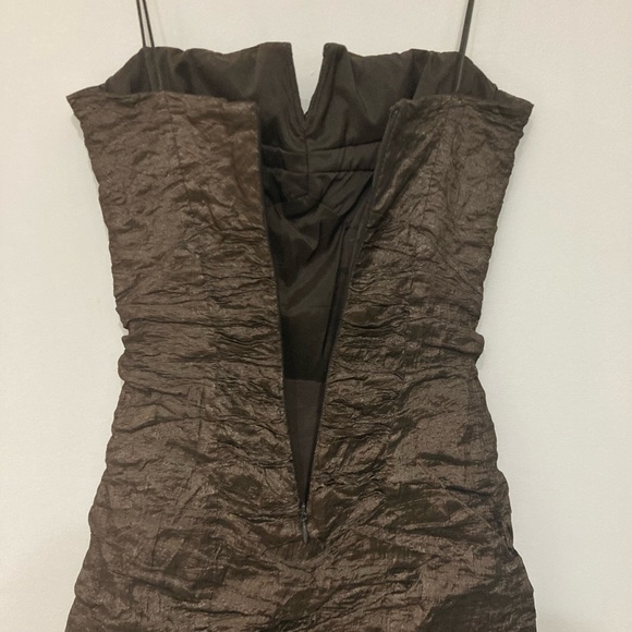 NICOLE MILLER Techno Metal V-bar Mini Dress Chocolate Brown - Picture 5 of 6